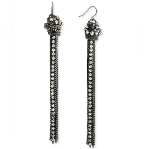 NWT Pave & Chain Tassel Linear Drop Earrings - Picture 1 of 2